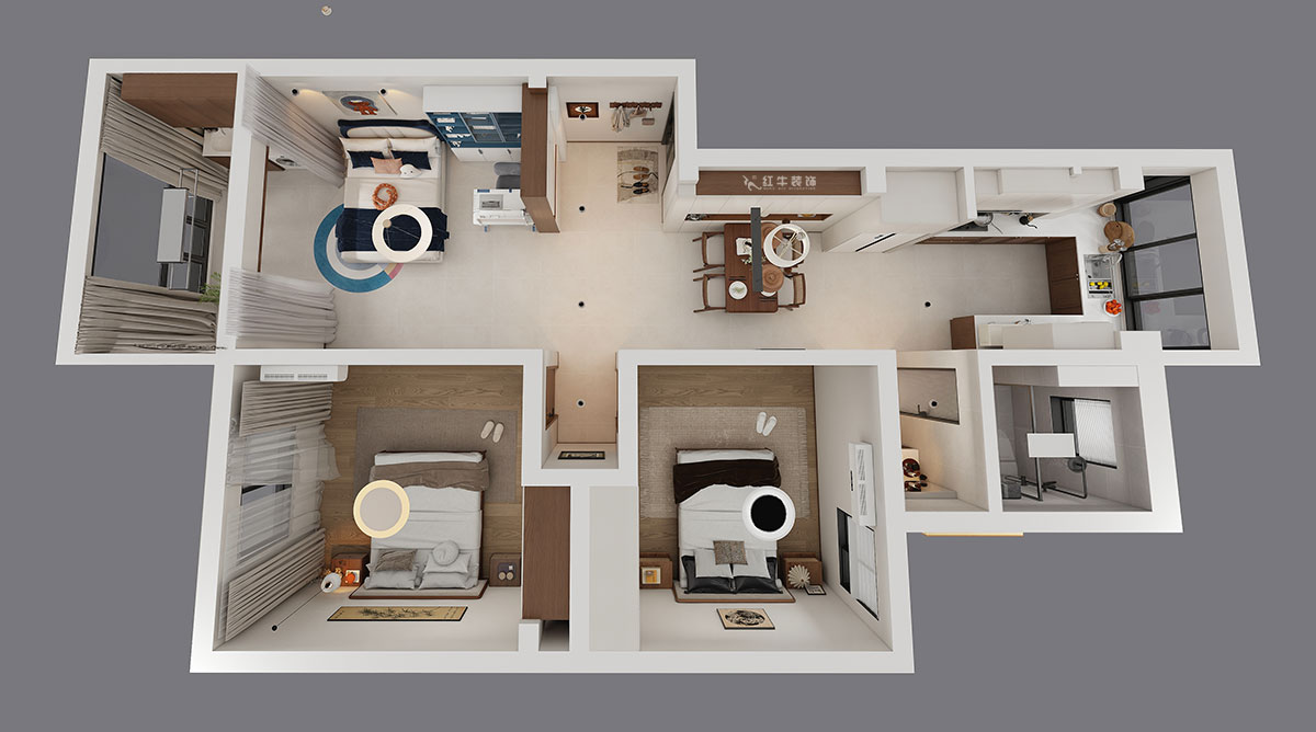 朱明琪｜美河园1-2-101-90㎡-现代风格｜2室1厅1卫｜老房改造｜定制家｜全包11万｜00_04鸟瞰图